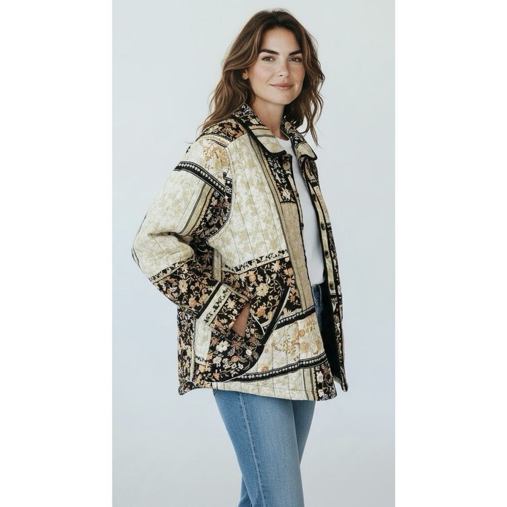 Anthropologie SZ Medium Quilted Shirt Patchwork Jacket Women Floral Shacket NEW